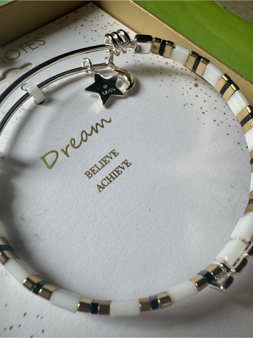 Footnotes “Dream” White and Gold Beaded Star Charm Bracelet Set NIB